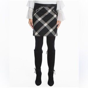 White House Black Market Plaid Skirt with Leather Trim